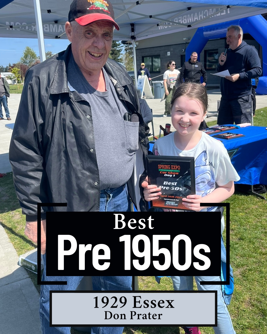 Best Pre 1950s winner Don Prater with 1929 Essex and car show award